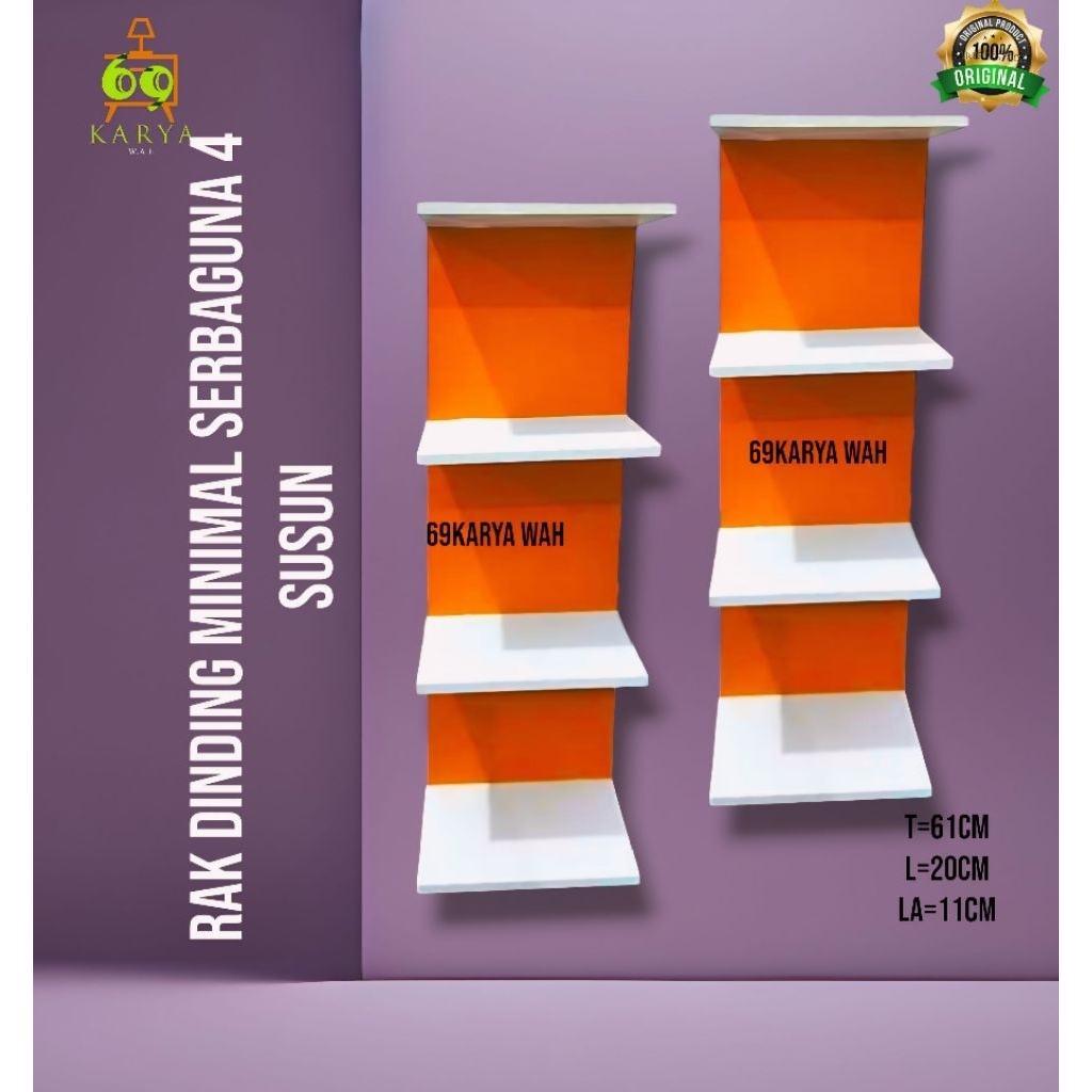 MINIMALIST WALL DECORATIVE SHELVES, COSMETIC SHELVES, WOODEN SHELVES, 4 TIERS VERYY อยู่ในช่องเจาะง่