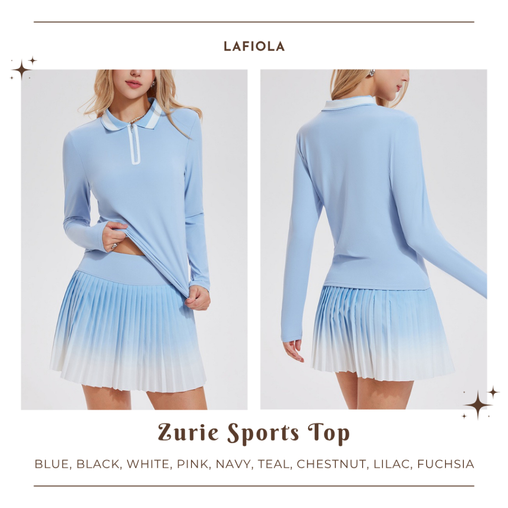 LAFIOLA - ชุดกีฬากอล์ฟกอล์ฟสตรีซิปคอปกแห้งเร็ว Padel Tennis (ZURIE)