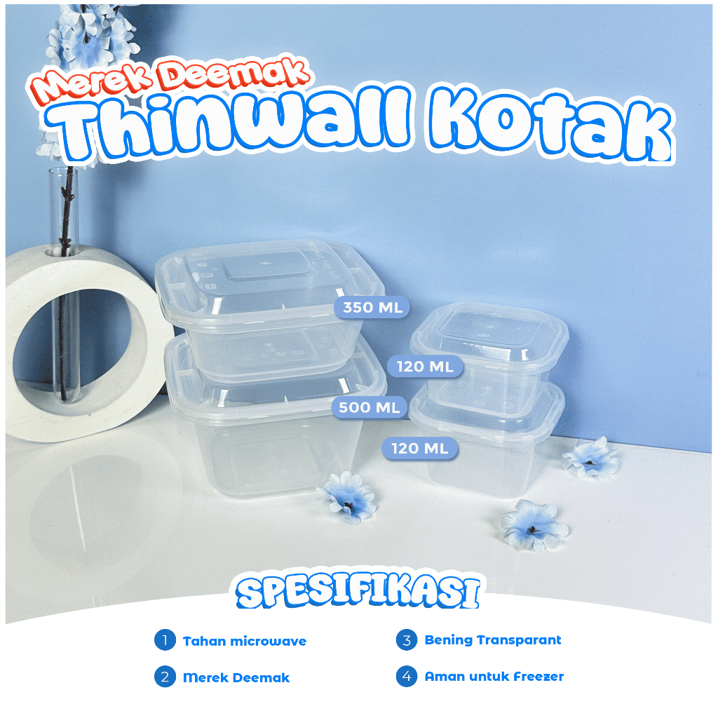[25PCS] Thinwall Box DM 120 ml 150 ml 350 ml 500 ml / Square / Plastic Pudding Lunch Box / SQ