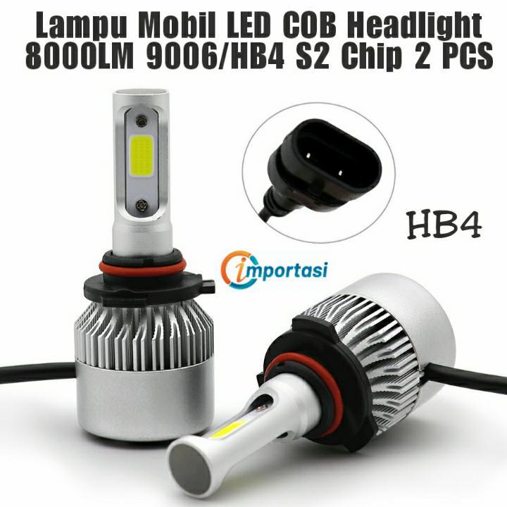 ไฟ LED รถยนต์ HB4 9006 COB 8000LM 6500K 72W S2 ชิปไฟหน้า 2 ชิ้น