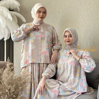 Dara One Set Blouse Tangan Karet dan  Kulot Rayon Wanita Nyaman Cantik Kekinian Busui Friendly