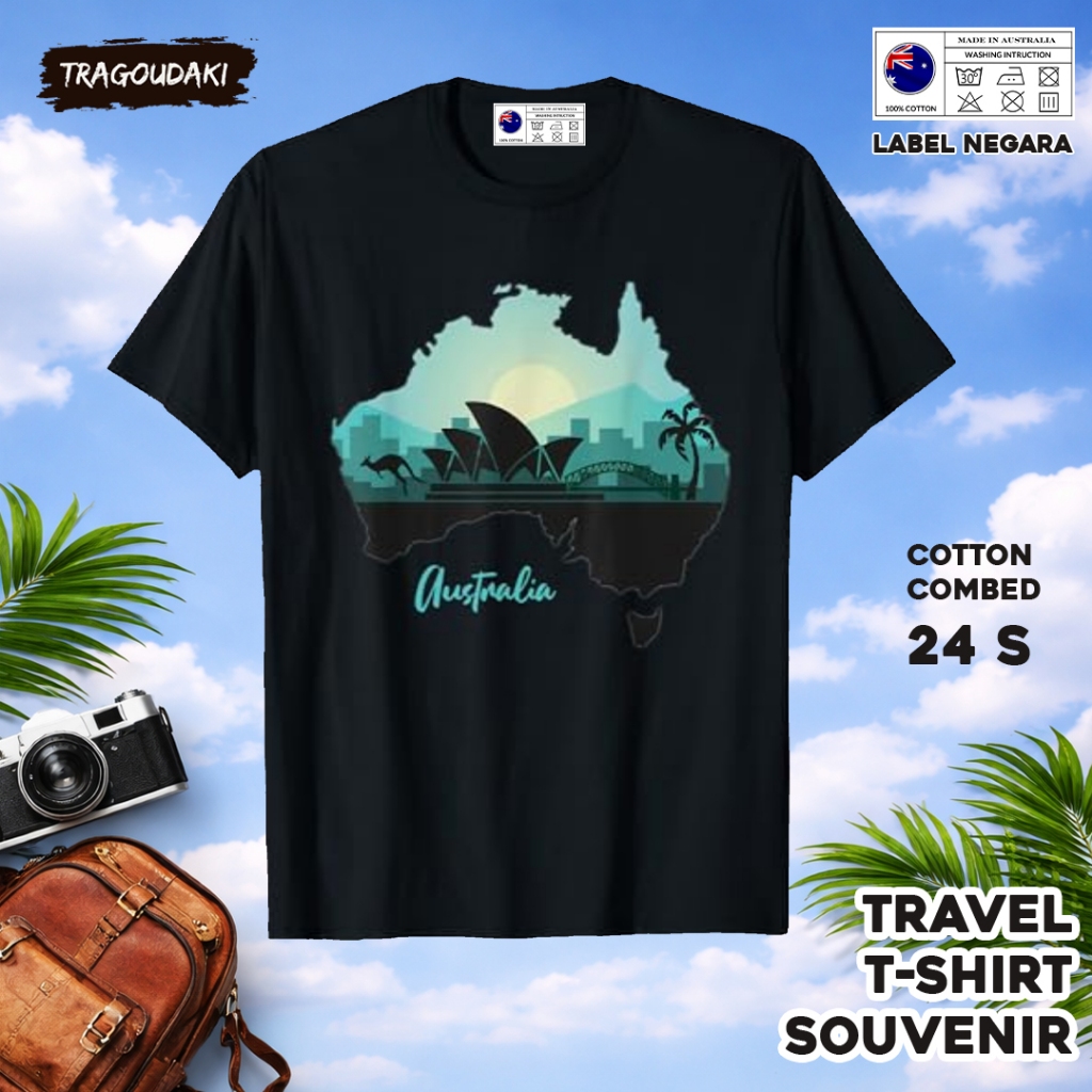เสื้อยืดของที่ระลึก AUSTRALIA AUSTRALIA 14 Tag เสื้อผ้าของที่ระลึกทําจากผ้าฝ้ายหวี 24s