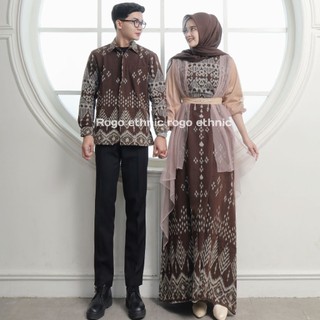 Baju Tenun Couple Mariposa Dress Mahogany Terbaru Dress Couple Kondangan - Eid Couple Clothes