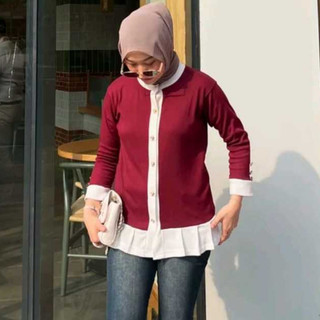 Vania Cardigan Knit Korean Look Wanita | Cardigan Rampel Kombinasi | Cardigan Ootd