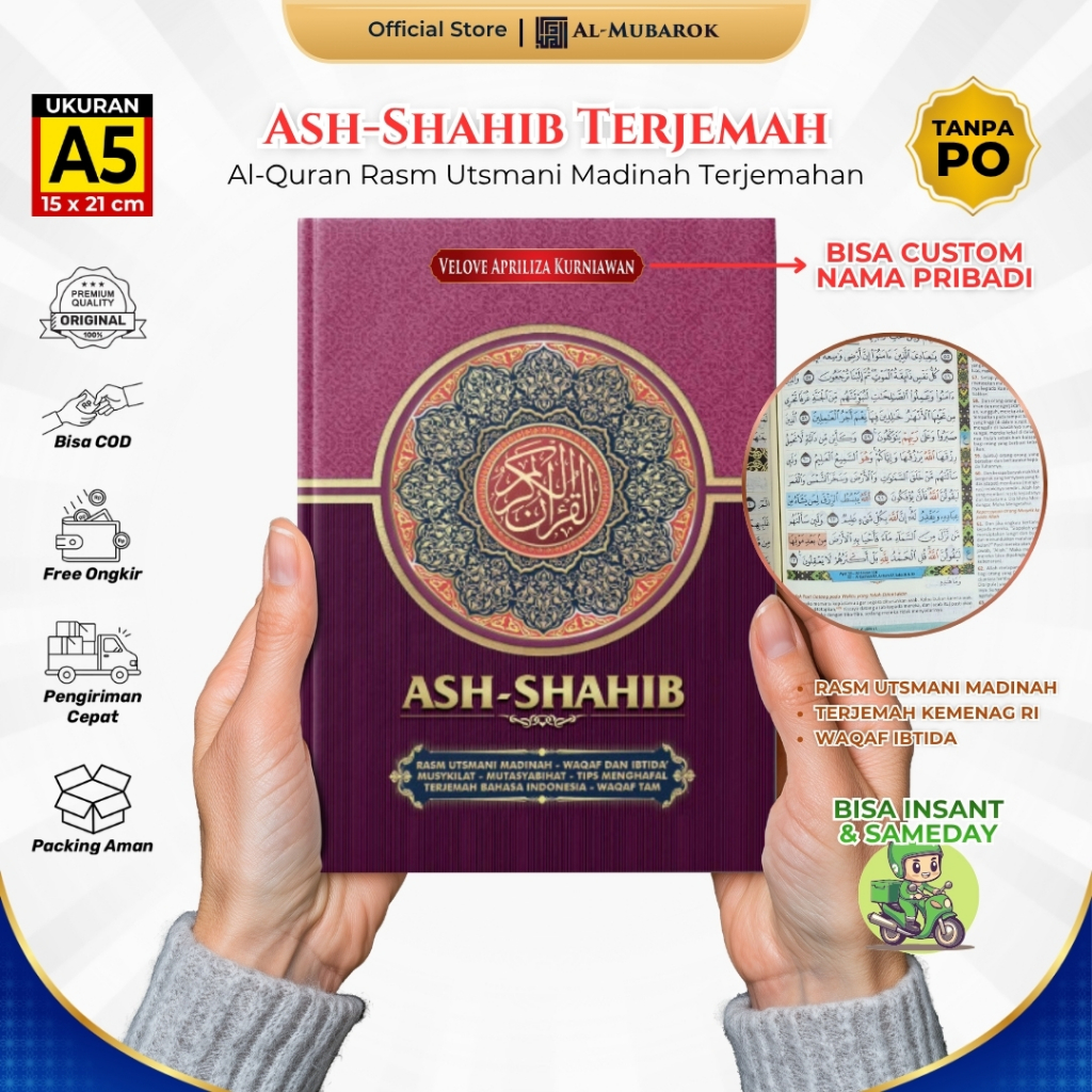 Al-Quran Ash Shahib A5 ปกแข็งชื่อที่กําหนดเอง Rasm Utsmani Madinah แปล Al-Quran Hilal Media