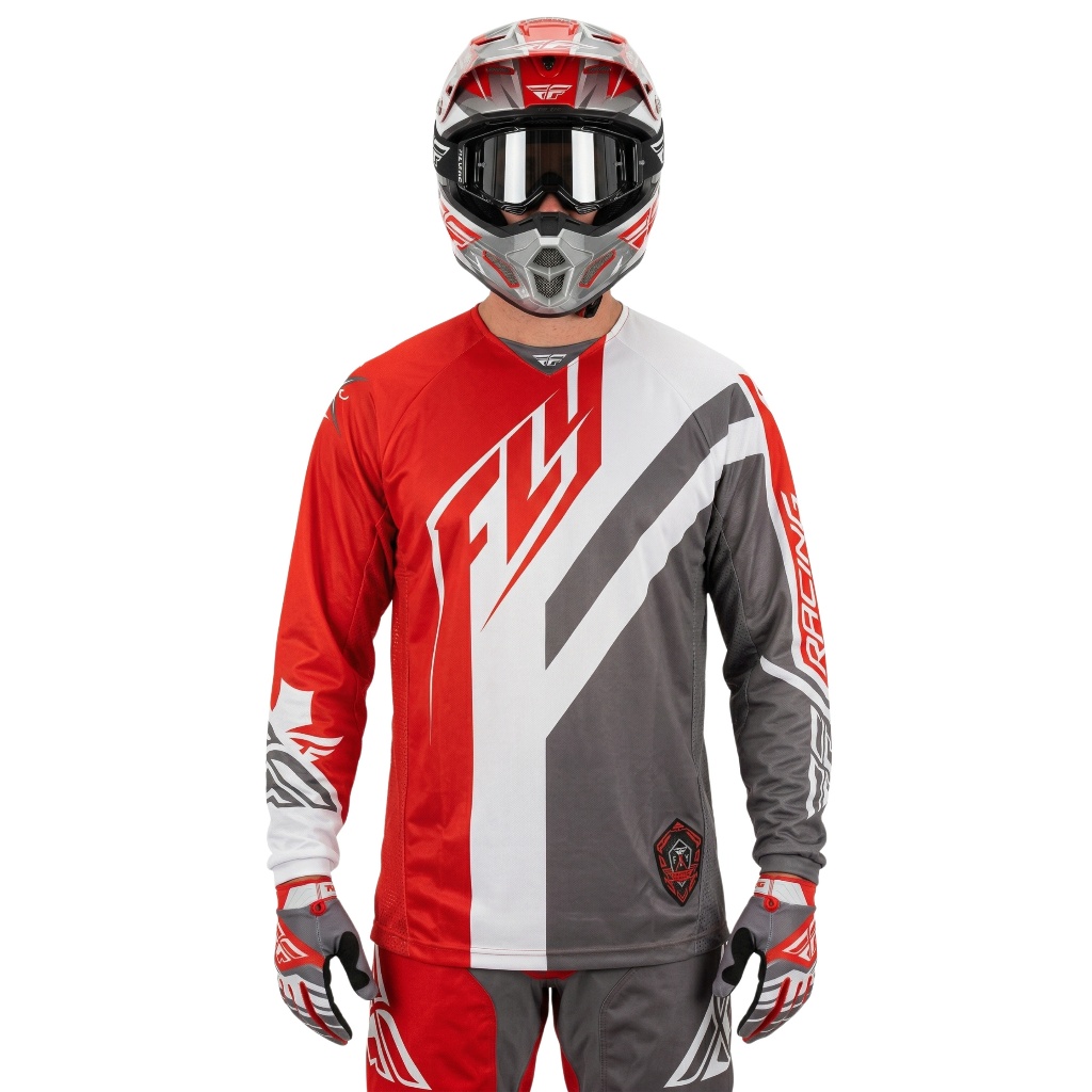 FLY Racing KINETIC RED GREY WHITE Original Mx เสื้อแข่งวิบาก Trail