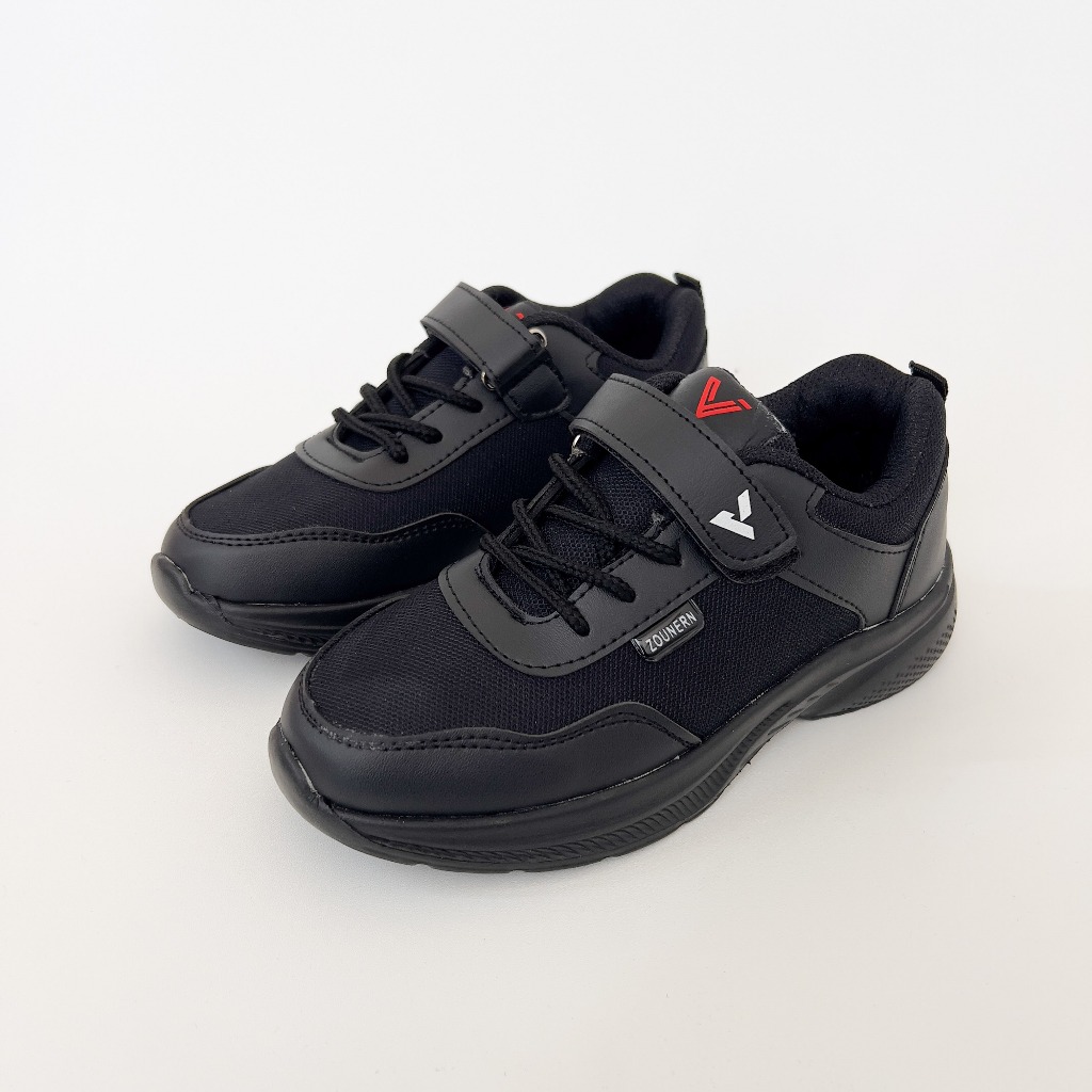 Pylon Velcro และ Laces รองเท้านักเรียนสีดําล้วนสําหรับเด็กชายและเด็กหญิง สีดําเต็ม Vadava ดั้งเดิม