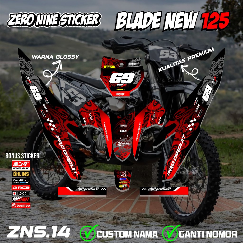 สติ๊กเกอร์ RBT BLADE ใหม่ 125 มอเตอร์แบบกําหนดเอง RBT BEBEK MODIF YZ CRF KLX KX KTM RBT DESIGN ZNS.1