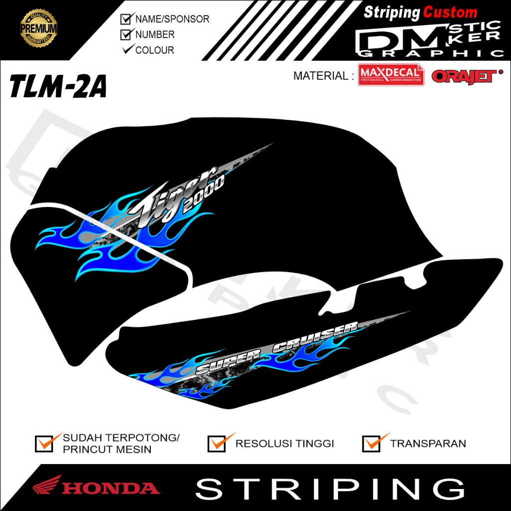 HONDA TIGER 2000 VARIATION STRIPING TIALM FIRE DESIGN PREMIUM MATERIAL OLD TIGER MOTORCYCLE VARIATIO