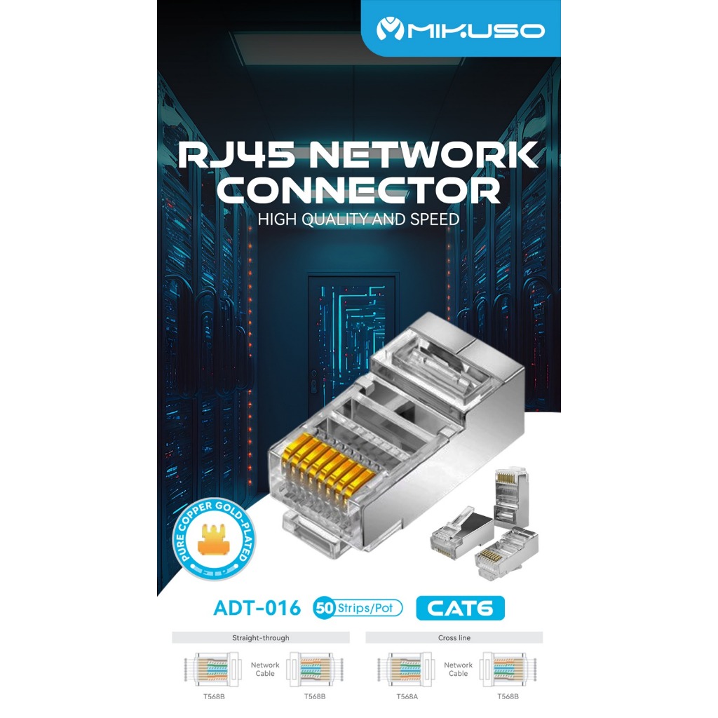 MIKUSO ADT-016 LAN UTP CAT 6 RJ45 Connector Ethernet Network Connector ชุบทอง - หน่วย -