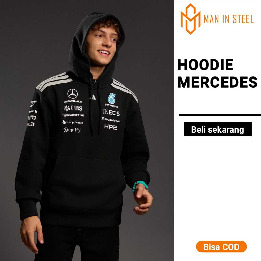 Hoodie Sport Racing F1 Formula 1 สไตล์ Mercedes Motorsport สีดํา Elegant