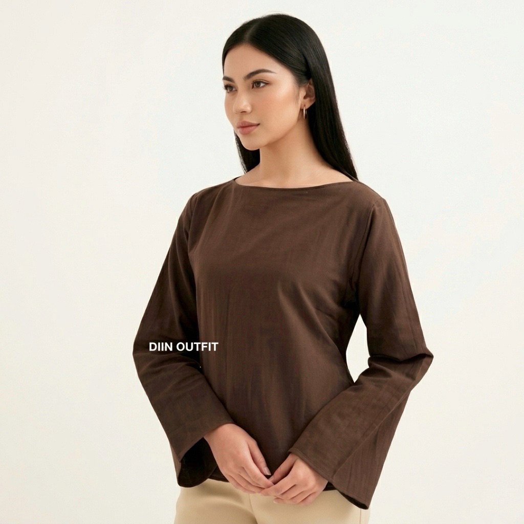 KEMEJA Diin - Still Long Sleeve Top - เสื้อเชิ้ตผู้หญิง - เสื้อเชิ้ตทํางานผ้าลินินพื้นฐานสําหรับผู้หญิง