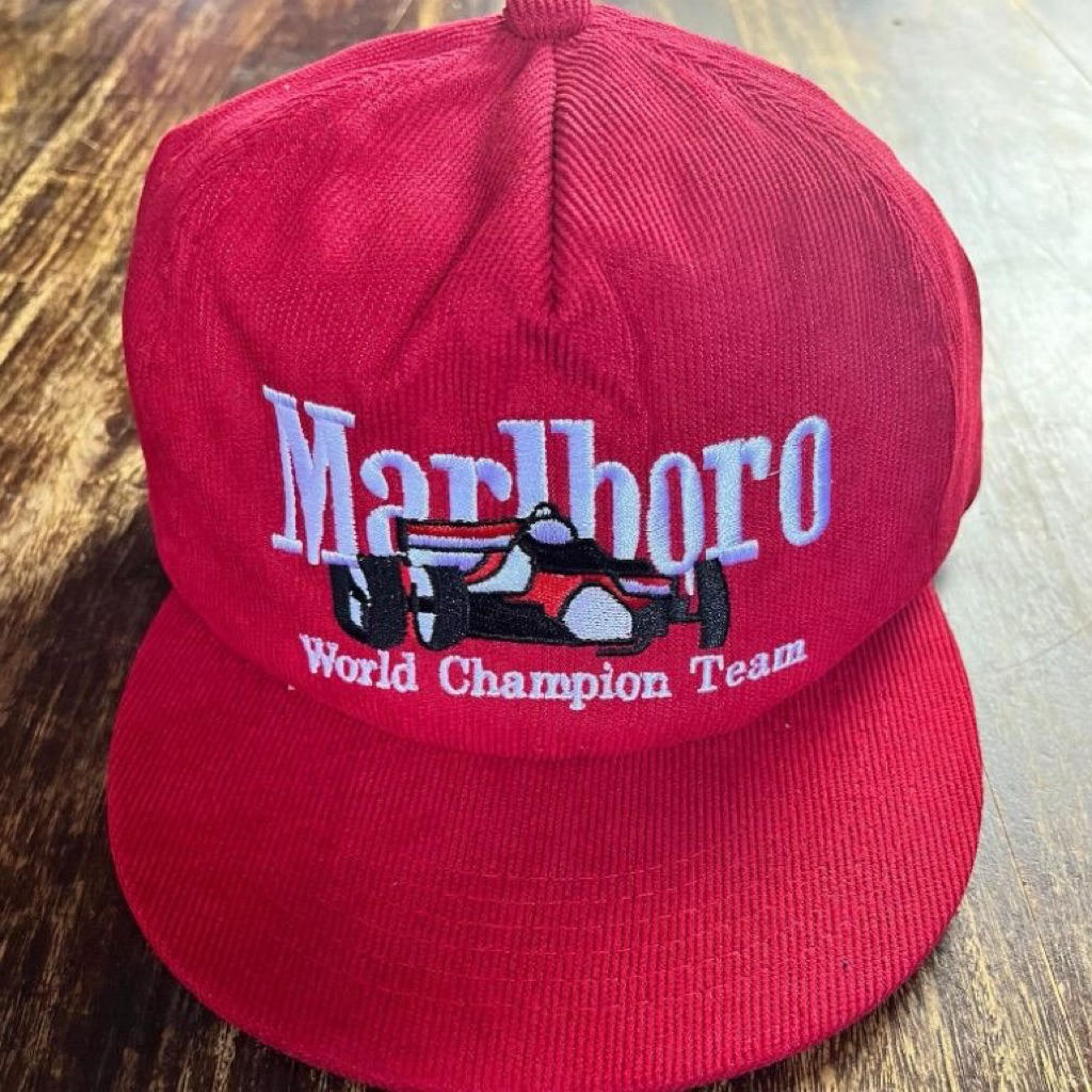 MERAH Vintage Racing 90s Old School Red Corduroy Hat