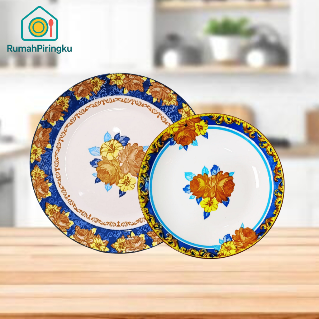 MY PLATE HOUSE DINNER PLATE / SALAD PLATE BLUE BAROQUE FLOWER MOTIF 8 & 10.5 นิ้ว