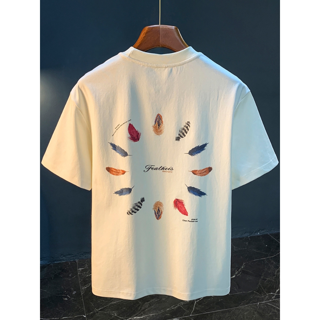 เสื้อยืดแขนสั้นผู้ชาย White Bird Feather Motif Artistic Design SLNDXURTK017-ZF