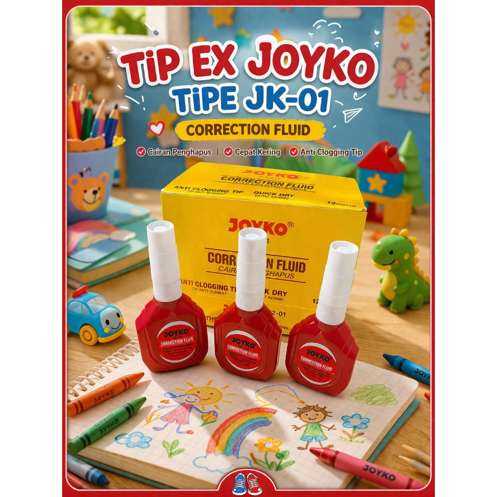 Tip Ex Joyko JK-01 1 กล่องบรรจุ 12 ชิ้น Correction Fluid Quick Drying Anti-jam Original Eraser Liqui