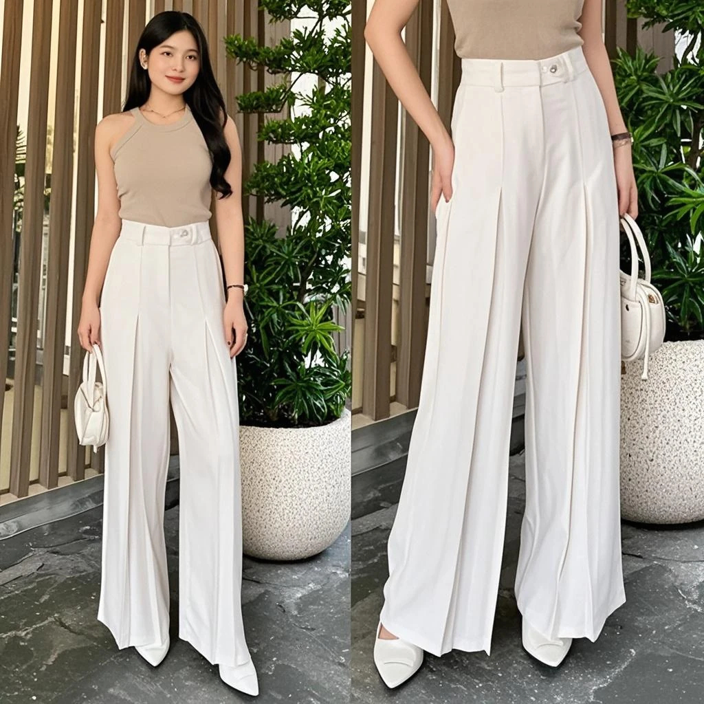 SCBA - Moly Pants Highwaist Womens Wool Culottes สไตล์เกาหลี