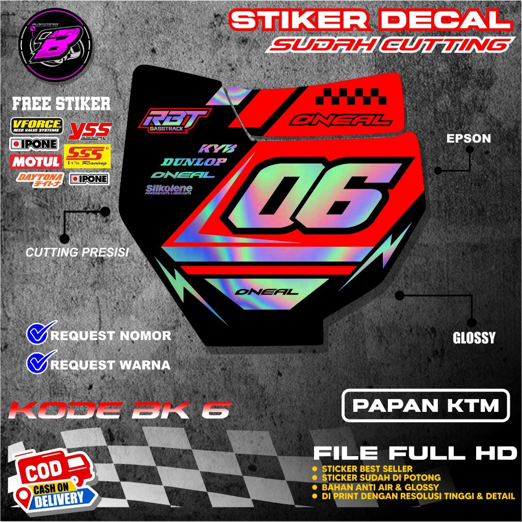 [BK 6] KTM 85 Number Plate STICKER วัสดุ HOLOGRAM