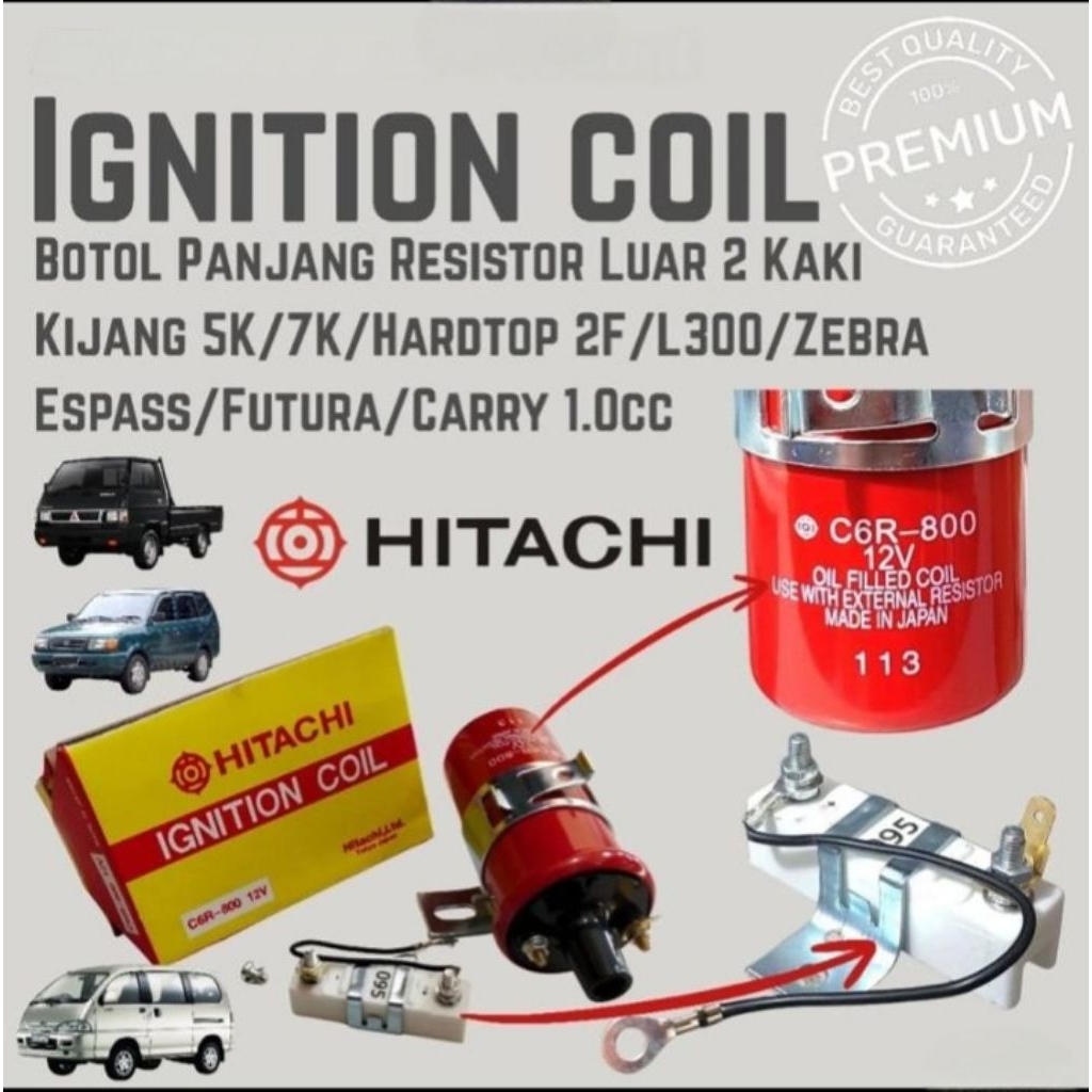 ต้นฉบับ HITACHI COIL JAPAN LONG COIL 2 ขา HITACHI ปลดปล่อยชิ้นส่วน NO.: C6R-800 12V