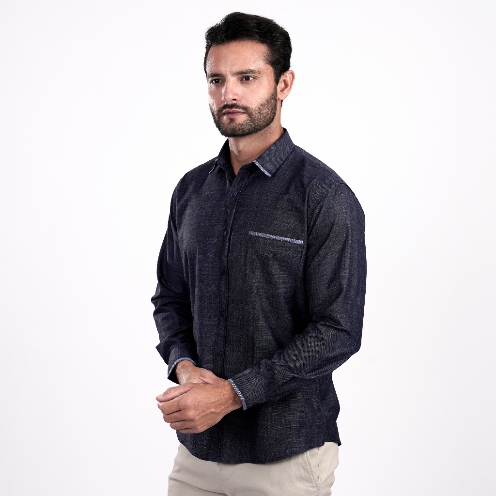 KEMEJA Casella เสื้อเชิ้ตแขนยาวผู้ชาย Caelus ออกแบบรวม 7763 สีกรมท่า