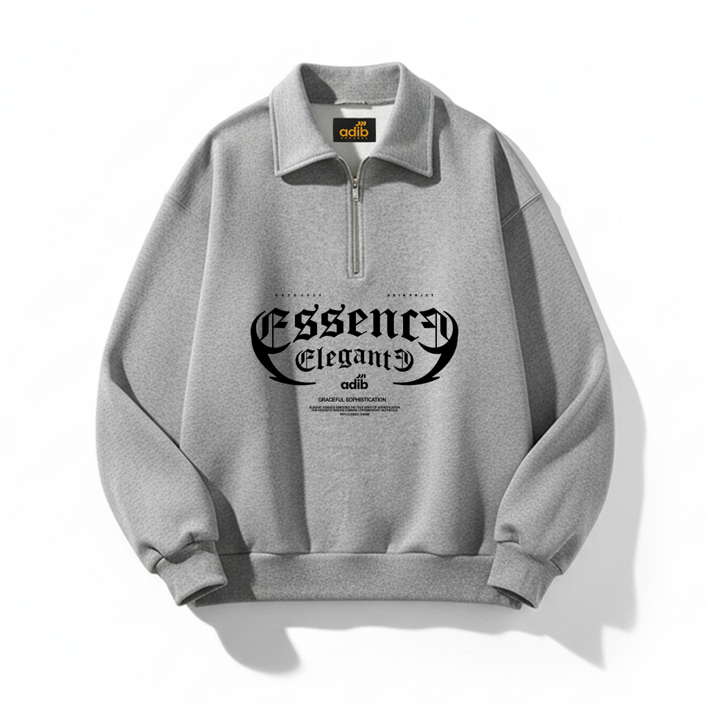 ADIB - Plain Misty Grey Half Zip Rugby Sweater Unisex Premium Thick Cool Stylish Casual Outfit