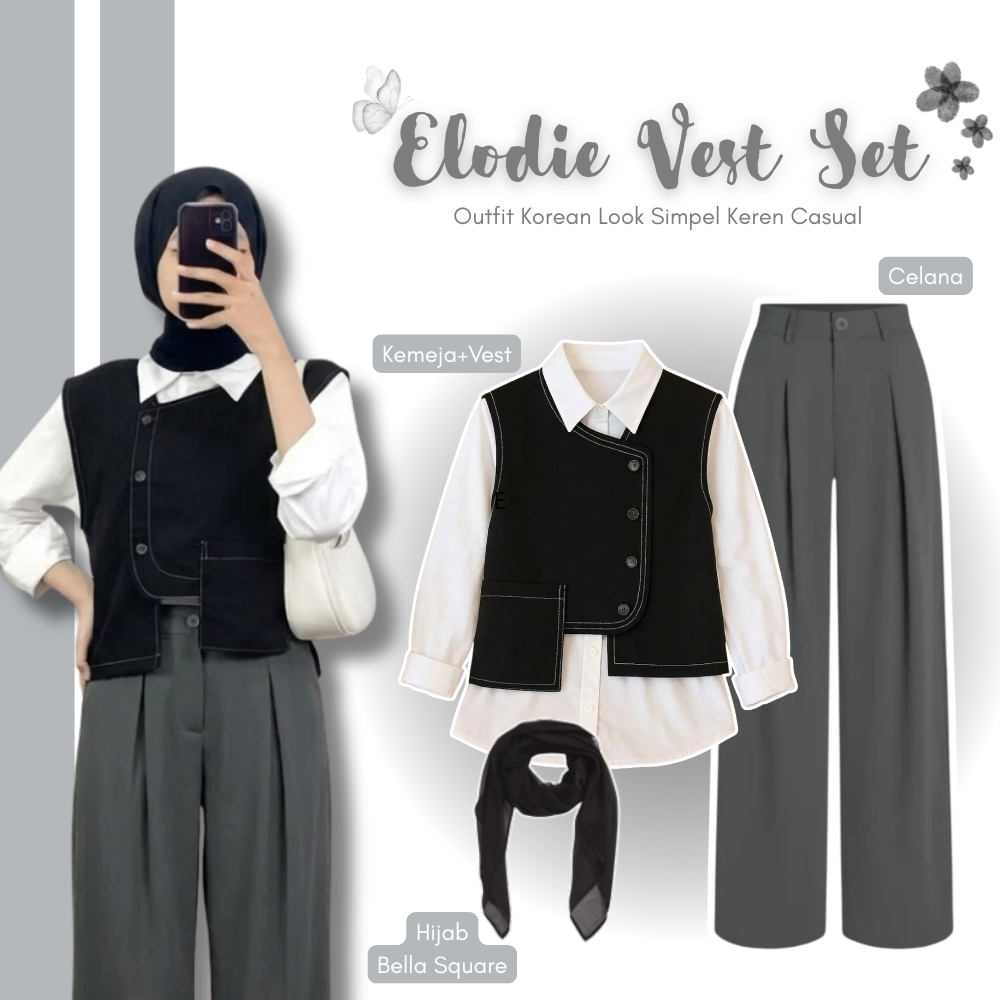 KEMEJA Cool Outfit ลุคเกาหลี OOTD ชุด 4in1 อินเทรนด์ | เสื้อเชิ้ต Jennie Hijab Bella Square | ชุดวัย