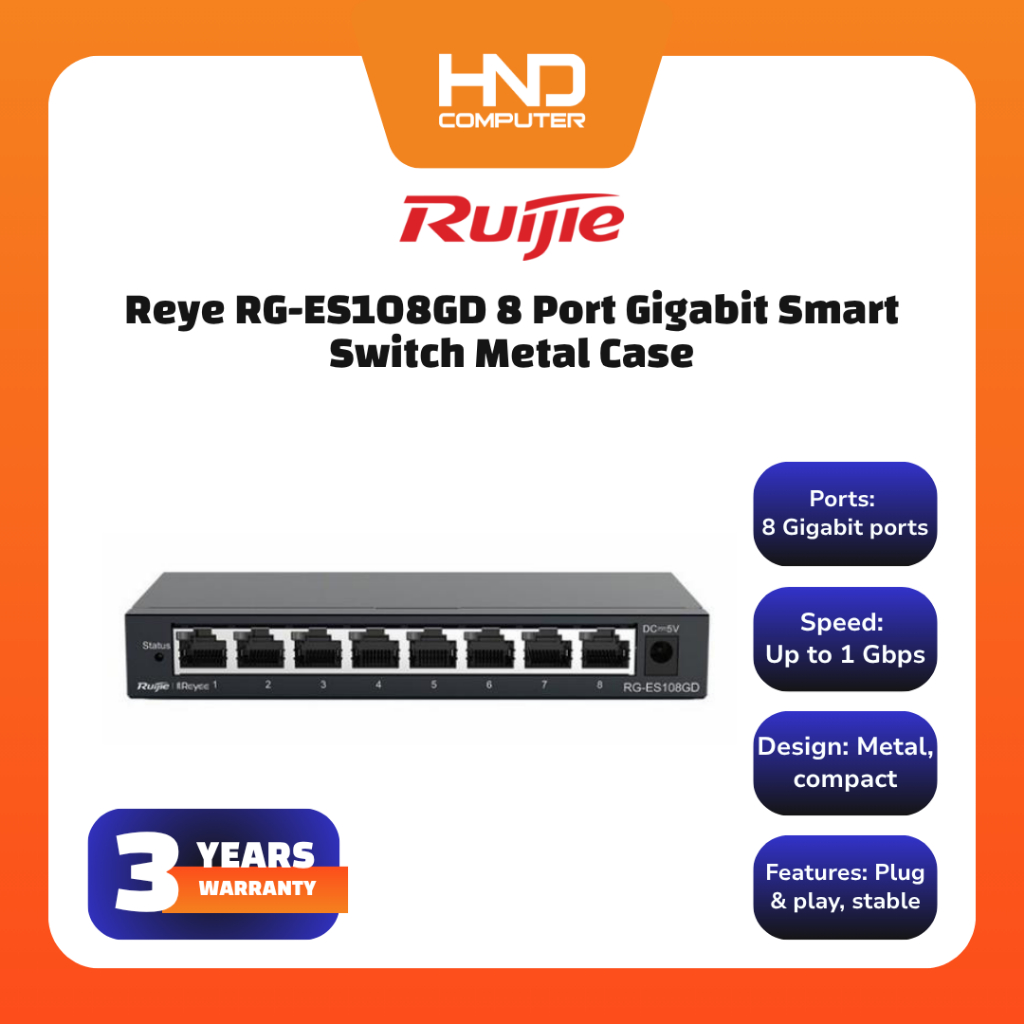 Ruijie Reyee RG ES108GD 8-Port Gigabit Unmanaged Metal Switch