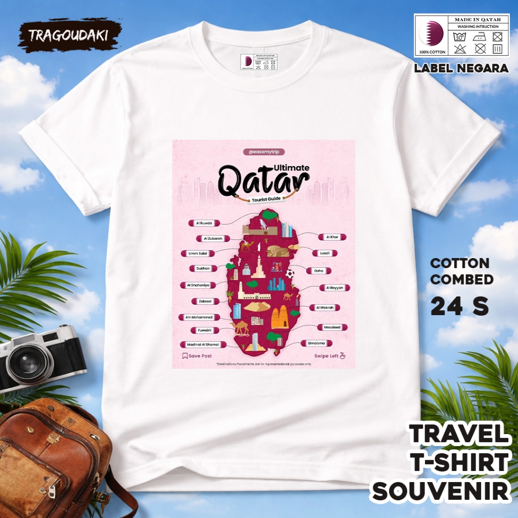 QATAR ของที่ระลึก T-SHIRT QATAR 24 Tag ของที่ระลึก เสื้อผ้าทําจากผ้าฝ้ายหวี 24 ชิ้น