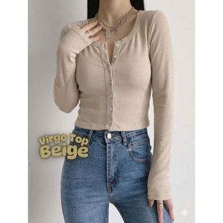 VIRGO CROP TOP / Atasan wanita Korean style top baju knit lengan panjang basic long sleeve