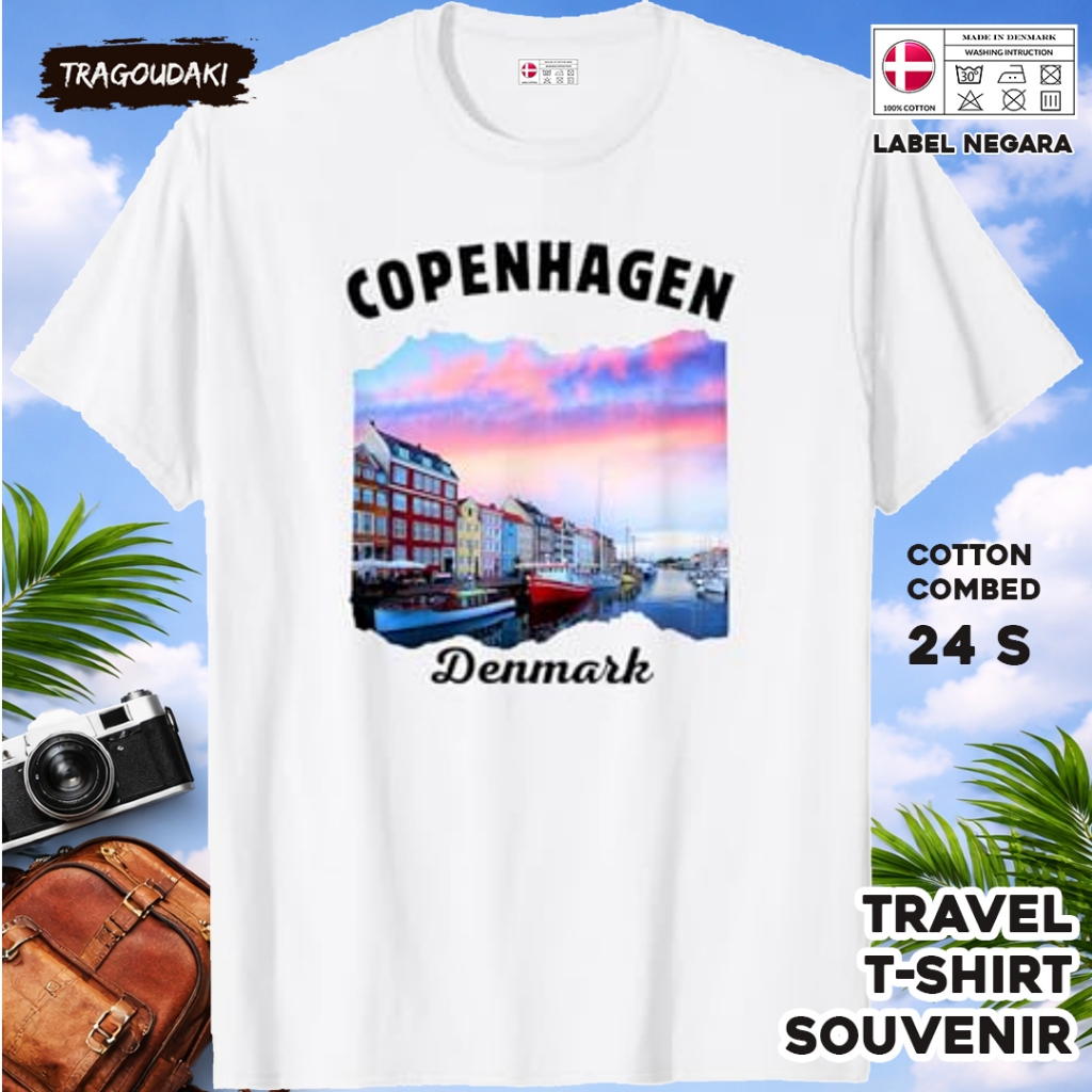 DENMARK ของที่ระลึก T-SHIRT DENMARK 49 Tag ของที่ระลึก เสื้อผ้าทําจากผ้าฝ้ายหวี 24s