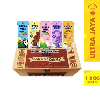 1 Dus Ultra Milk Susu UHT 200ml x 24 pcCokelat Stroberi Full Cream Karamel Taro