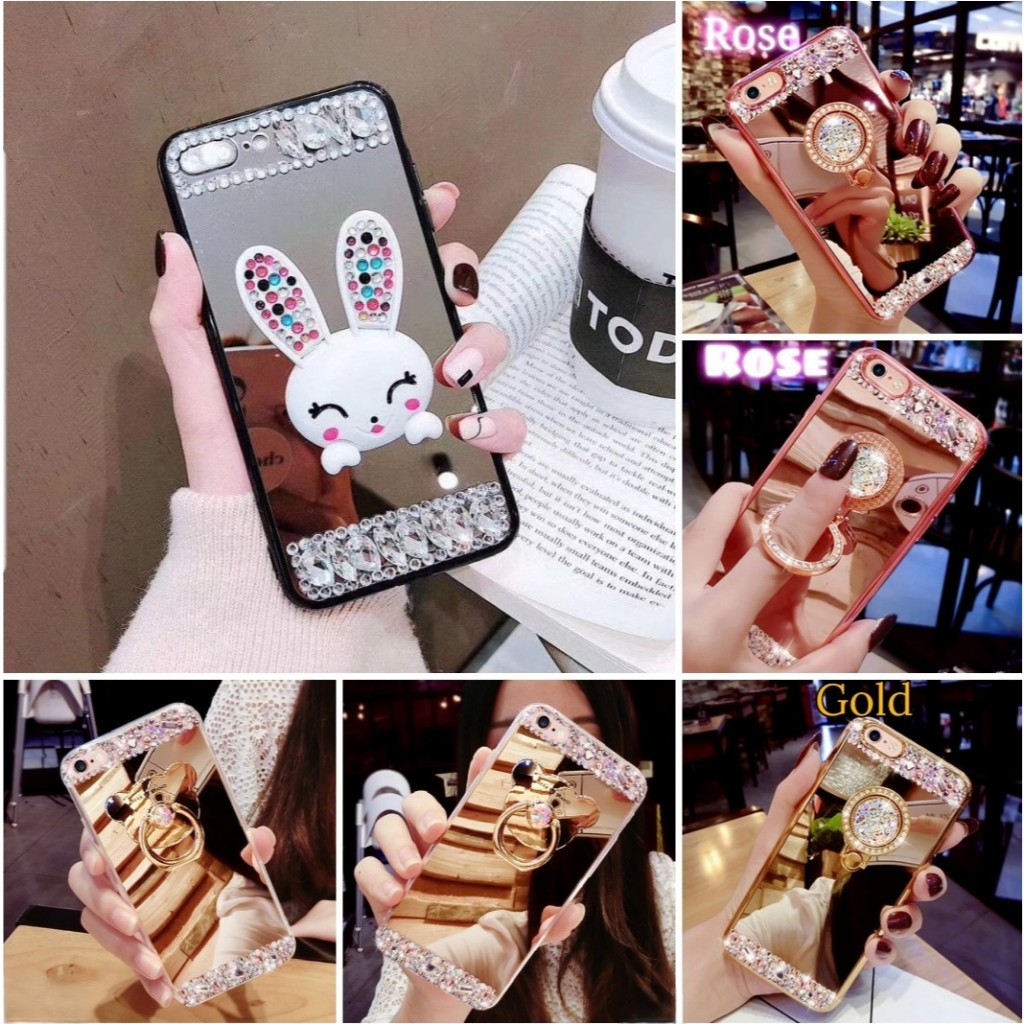 เคสกระจกชุบเพชรและขาตั้งแหวน Vivo Y19 Y19S Y22 2022 Y28 4G Y30 Y30i