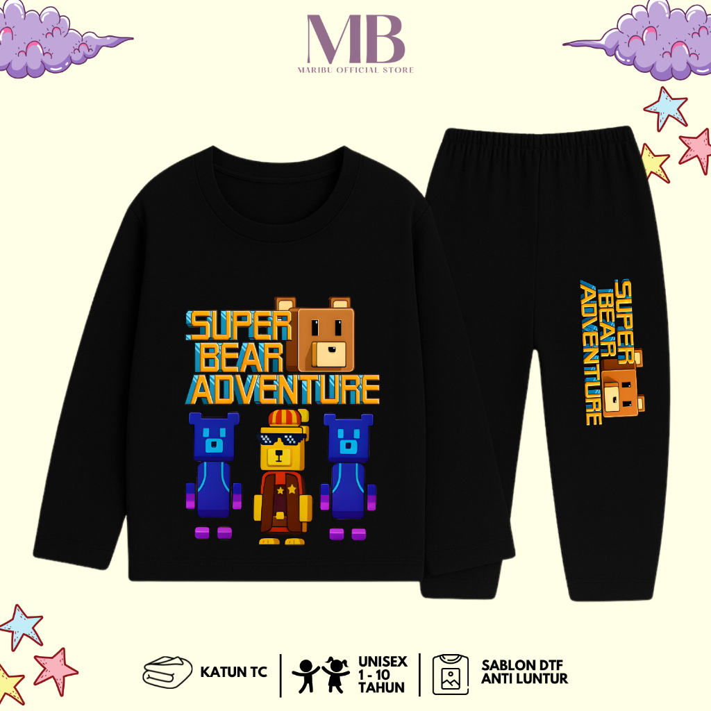 Super Bear Adventure Long Set for Boys Pyjamas Cool Boys Pajamas 1 - 10 ปี