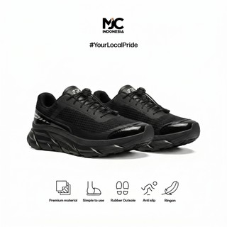 MJC Indonesia X Glide X - Sepatu Sneakers Running Pria Ringan Anti Slip Rubber Outsole Premium Mesh Nylon All Black 39-43