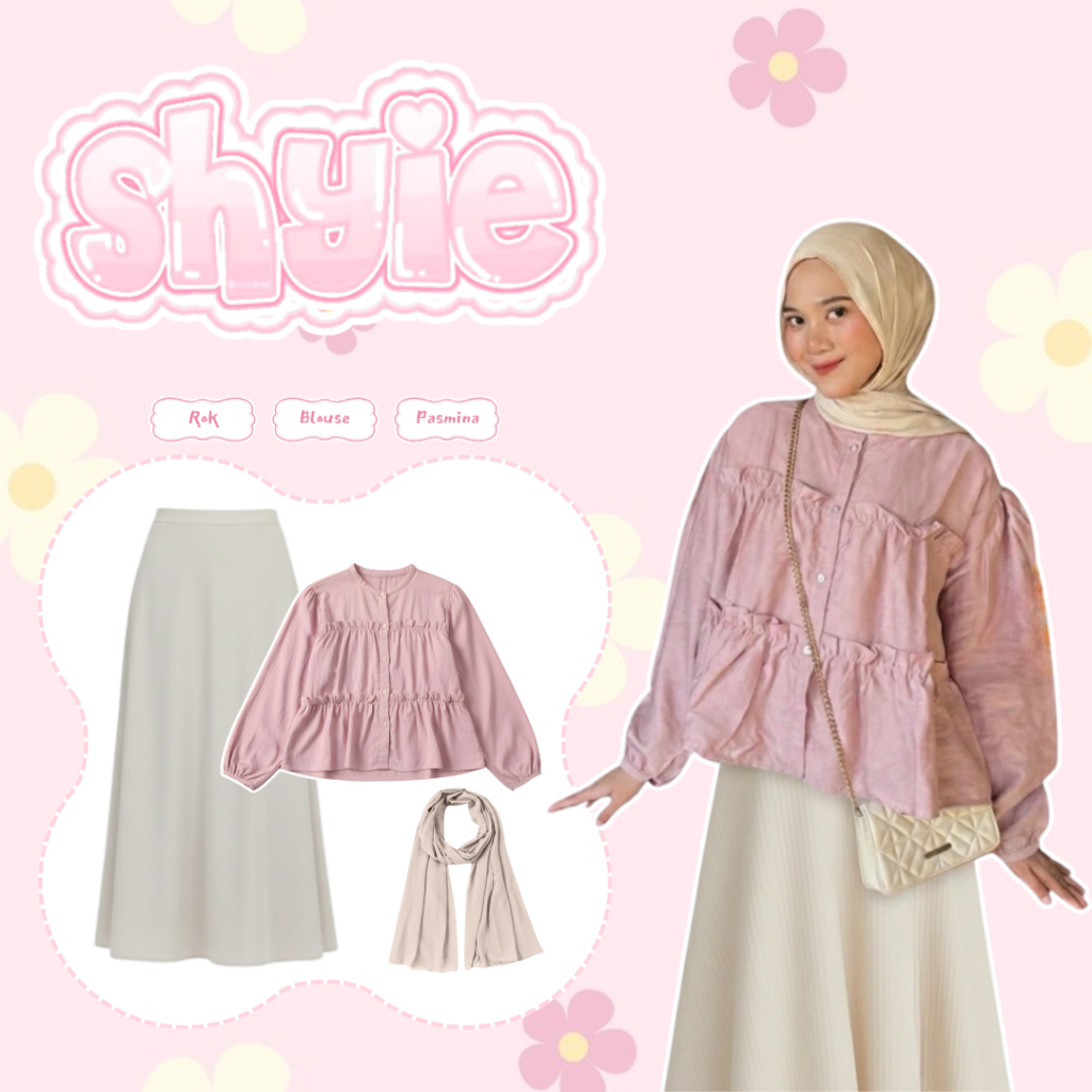 ชุดสตรีลําลอง 3-in-1 / กระโปรงลึกงาช้าง Joda + เสื้อท็อป Neona + Pashmina Ceruty / ลุคทุกวัน (SL217)