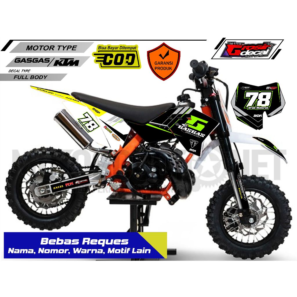 สติ๊กเกอร์สติ๊กเกอร์ Trail Mini Gazgas 50cc KTM 50cc SSR 50cc PC50 50cc MX50 50cc MINI MOTO 50cc Ful