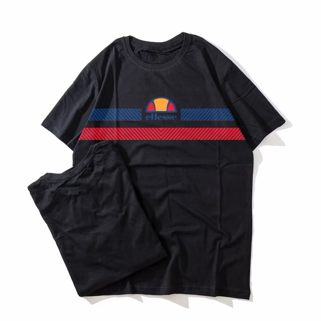เสื้อยืดเสื้อยืดสีดําโลโก้ลาย Ellesse
