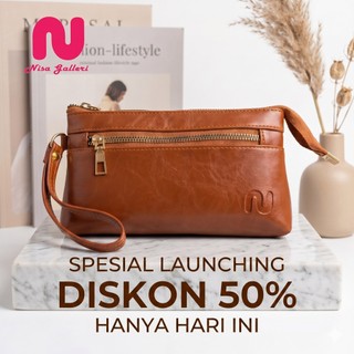 NISA GALLERI Dompet Wanita  Muat HP dengan 2 Resleting Panjang Kulit Sintetis