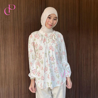 CLASICPUTRI - Atasan Wanita Korea Raina Blouse Motif Aesthetic / Blus Lengan Balon Floral Cantik