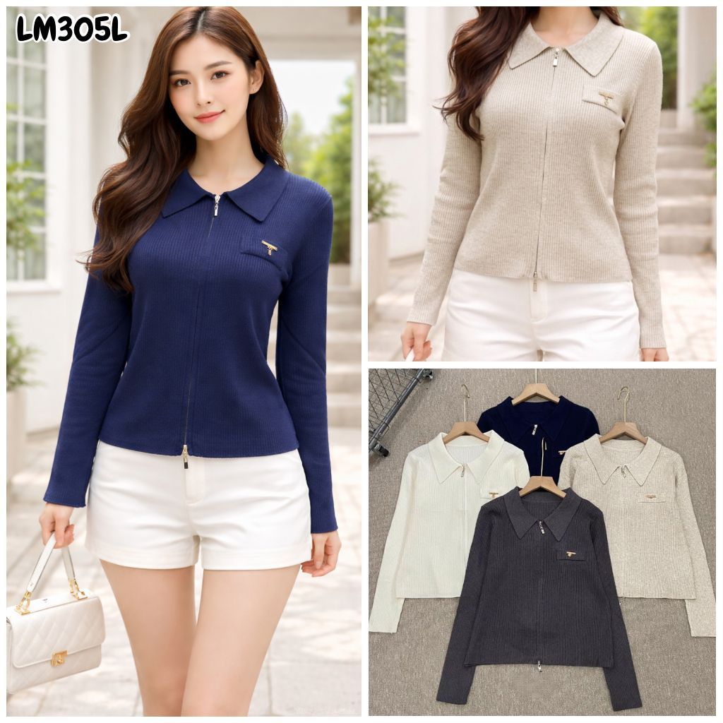 HAPPY SHOP - Womens COLLAR CARDIGAN TOP LM305L 305L DOUBLE ZIPPER PREMIUM KNIT, MODERN, FASHIONABLE