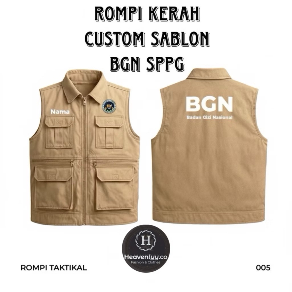 เสื้อกั๊กคอปกแบบกําหนดเอง การพิมพ์หน้าจอ DTF SPPG BGN Officer National Nutrition Body