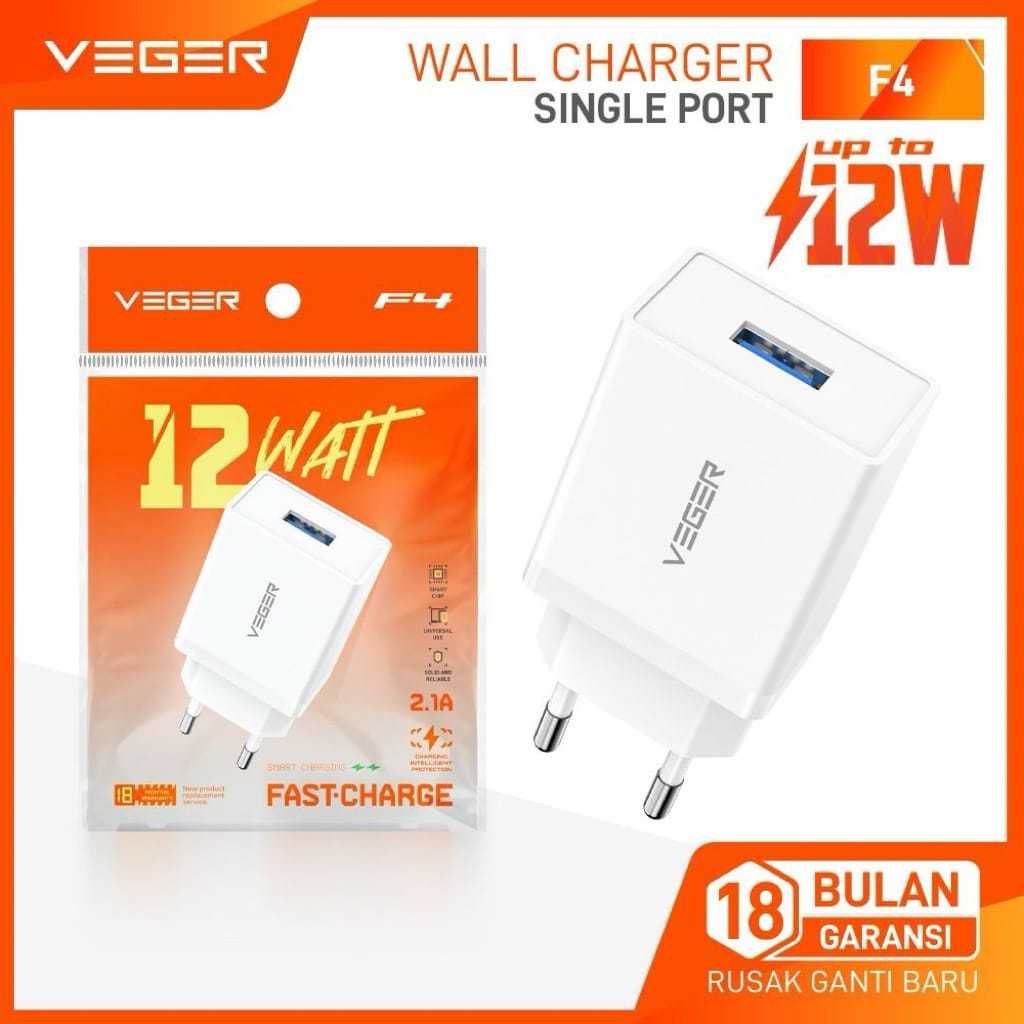 VEGER F4 / เครื่องชาร์จโบก VEGER F4 2.1A 12w ชาร์จเร็ว OFFICIAL ORIGINAL รับประกัน 1 ปี