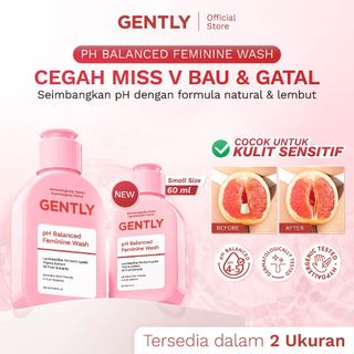 GENTLY pH Balanced Feminine Wash 100ml & 60ml - Pembersih Kewanitaan Kurangi Gatal, Bau, Keputihan - Natural & Lembut untuk kulit Sensitive - Dermatologically dan Hypoallergenic