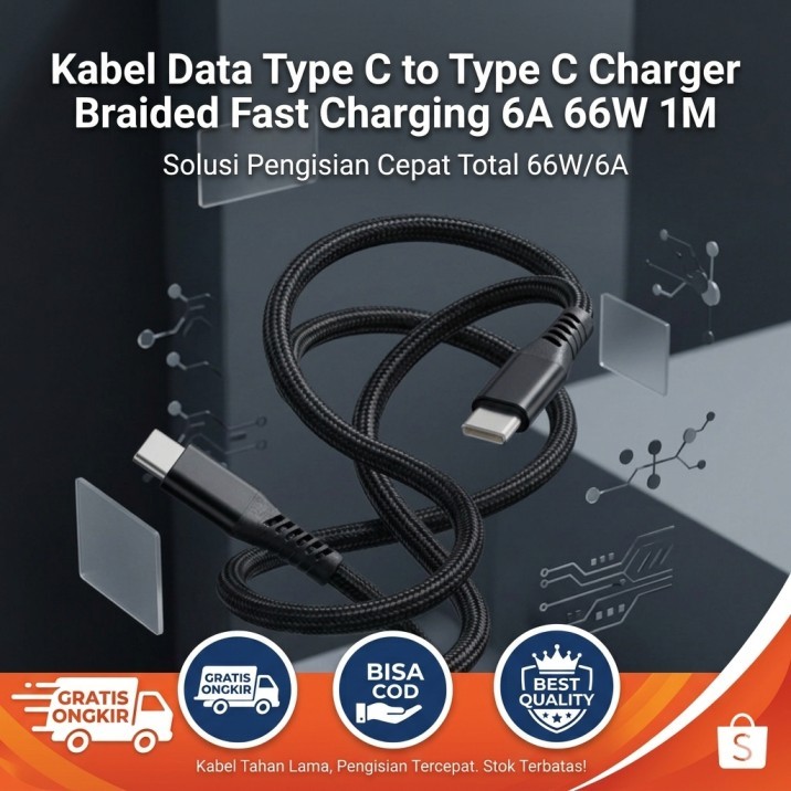 [Warung Motret] AUFU Type C ถึง Type C Data Cable Charger Braided Fast Charging 6A 66W 1M - KD66