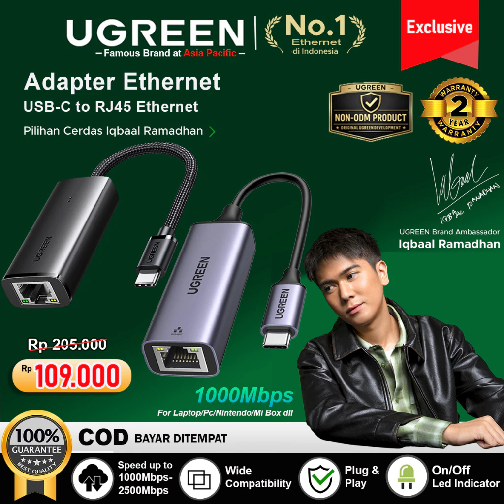 UGREEN อะแดปเตอร์ USB Type-C ถึง RJ45 Lan Ethernet สูงสุด 100Mbps 1000Mbps 2500Mbps สําหรับแล็ปท็อปพ