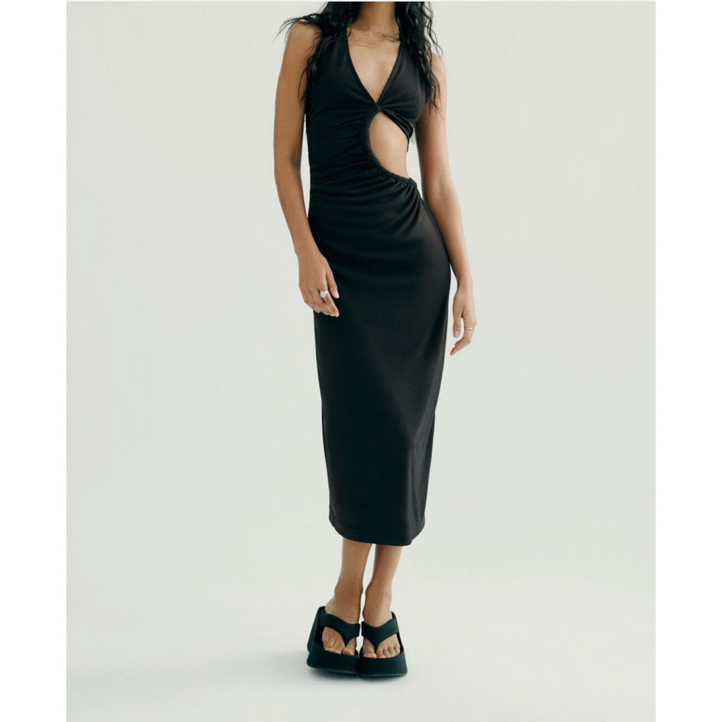 ZARA CUT OUT MIDI DRESS สีดํา