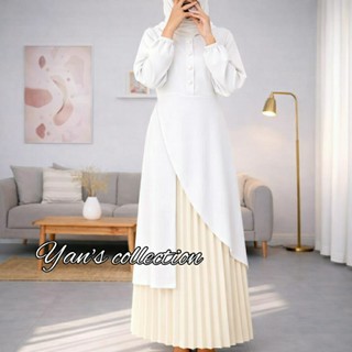 Amara Tunik Putih Kekinian Terbaru Muslimah Syar'i Panjang Cantik Elegan Crinckle Airflow Premium