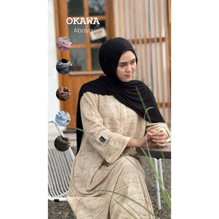 Okawa Abaya Premium Bahan Knit Loufer Printing Abaya Umroh Busui Friendly