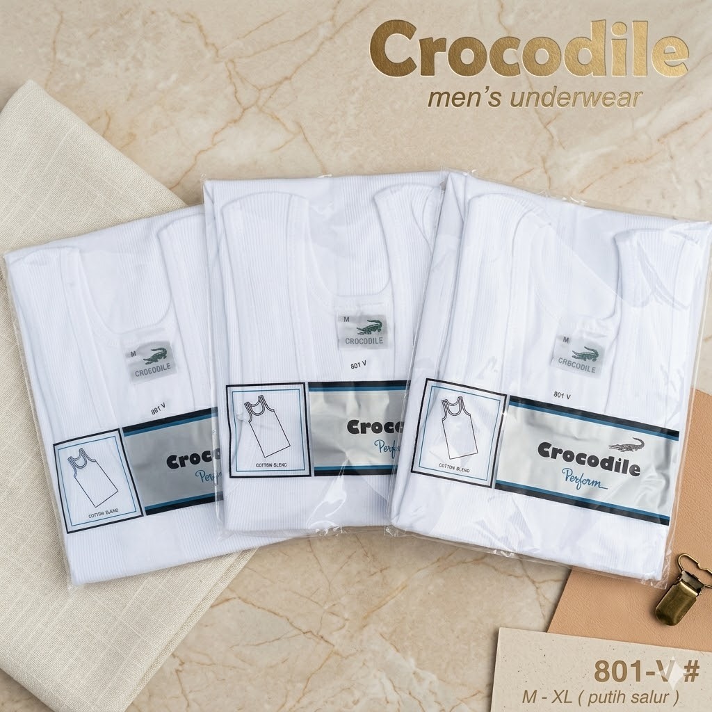 (3 ชิ้นแพ็ค) จระเข้ 801โวลต์ เสื้อกล้ามผู้ใหญ่ผู้ชาย || เสื้อกล้ามจระเข้ผู้ชาย Plain White Type 801 