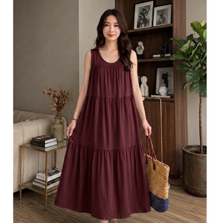 DRESS INNER JUMBO REMPEL MUTER KEBELAKANG TERBARU BAHAN Rayon twill PREMIUM